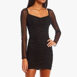 City Studio Black Ruched Dress with Mesh Sleeves